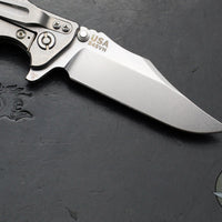 Hinderer Eklipse 3.5"- Bowie Edge- Stonewash Finished Ti And Translucent Green G-10 Handle- Stonewash S45VN Blade