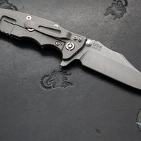 Hinderer Eklipse 3.5"- Bowie Edge- Working Finish Ti And BlueBlack G-10 Handle- Working Finish S45VN Blade