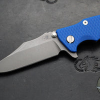 Hinderer Eklipse 3.5"- Bowie Edge- Working Finish Ti And Blue G-10 Handle- Working Finish S45VN Blade