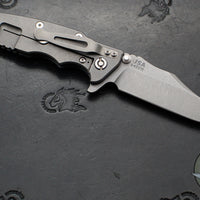 Hinderer Eklipse 3.5"- Bowie Edge- Working Finish Ti And Blue G-10 Handle- Working Finish S45VN Blade