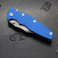 Hinderer Eklipse 3.5"- Bowie Edge- Working Finish Ti And Blue G-10 Handle- Working Finish S45VN Blade