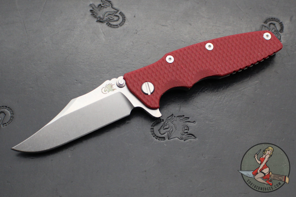 Hinderer Eklipse 3.5"- Bowie Edge- Working Finish Ti And Red G-10 Handle- Stonewash S45VN Blade