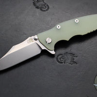 Hinderer Eklipse 3.5"- Bowie Edge- Working Finish Ti And Translucent Green G-10 Handle- Stonewash S45VN Blade