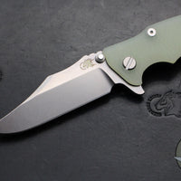 Hinderer Eklipse 3.5"- Bowie Edge- Working Finish Ti And Translucent Green G-10 Handle- Stonewash S45VN Blade