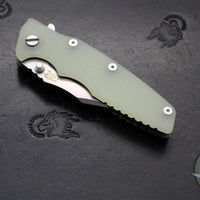 Hinderer Eklipse 3.5"- Bowie Edge- Working Finish Ti And Translucent Green G-10 Handle- Stonewash S45VN Blade