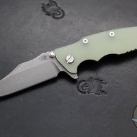 Hinderer Eklipse 3.5"- Bowie Edge- Working Finish Ti And Translucent Green G-10 Handle- Working Finish S45VN Blade