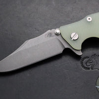 Hinderer Eklipse 3.5"- Bowie Edge- Working Finish Ti And Translucent Green G-10 Handle- Working Finish S45VN Blade