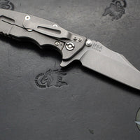 Hinderer Eklipse 3.5"- Bowie Edge- Working Finish Ti And Translucent Green G-10 Handle- Working Finish S45VN Blade