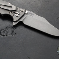 Hinderer Eklipse 3.5"- Bowie Edge- Working Finish Ti And Translucent Green G-10 Handle- Working Finish S45VN Blade