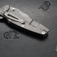 Hinderer Eklipse 3.5"- Bowie Edge- Working Finish Ti And Translucent Green G-10 Handle- Working Finish S45VN Blade