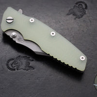 Hinderer Eklipse 3.5"- Bowie Edge- Working Finish Ti And Translucent Green G-10 Handle- Working Finish S45VN Blade