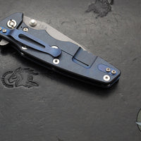 Hinderer Eklipse 3.5"- Harpoon Spanto- Battle Blue Finished Titanium And Black G-10- Working Finish S45VN Steel Blade