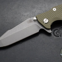 Hinderer Eklipse 3.5"- Harpoon Spanto- Battle Blue Finished Titanium And OD Green G-10- Working Finish S45VN Steel Blade