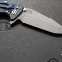 Hinderer Eklipse 3.5"- Harpoon Spanto- Battle Blue Finished Titanium And OD Green G-10- Working Finish S45VN Steel Blade