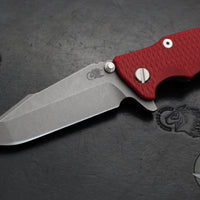 Hinderer Eklipse 3.5"- Harpoon Spanto- Battle Blue Finished Titanium And Red G-10- Working Finish S45VN Steel Blade