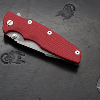 Hinderer Eklipse 3.5"- Harpoon Spanto- Battle Blue Finished Titanium And Red G-10- Working Finish S45VN Steel Blade