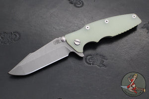 Hinderer Eklipse 3.5"- Harpoon Spanto- Working Finish Titanium And Translucent Green G-10- Working Finish S45VN Steel Blade