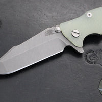 Hinderer Eklipse 3.5"- Harpoon Spanto- Working Finish Titanium And Translucent Green G-10- Working Finish S45VN Steel Blade