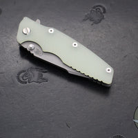 Hinderer Eklipse 3.5"- Harpoon Spanto- Working Finish Titanium And Translucent Green G-10- Working Finish S45VN Steel Blade