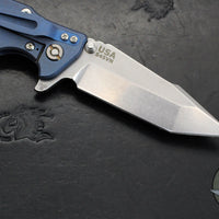 Hinderer Eklipse 3.5"- Harpoon Tanto- Battle Blue Titanium And Black G-10- Stonewash Finished S45VN Blade