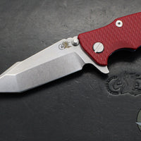 Hinderer Eklipse 3.5"- Harpoon Tanto- Battle Blue Titanium And Red G-10- Stonewash Finished S45VN Blade