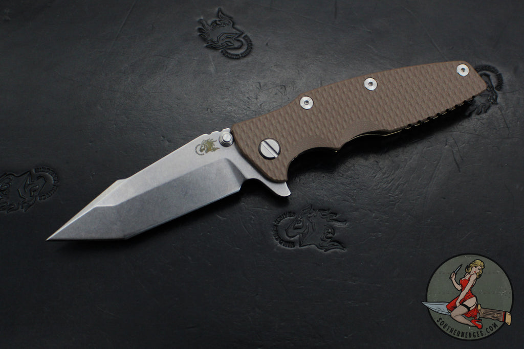 Hinderer Eklipse 3.5"- Harpoon Tanto- Stonewash Bronze Finished Titanium And FDE G-10- Stonewash Finished S45VN Blade