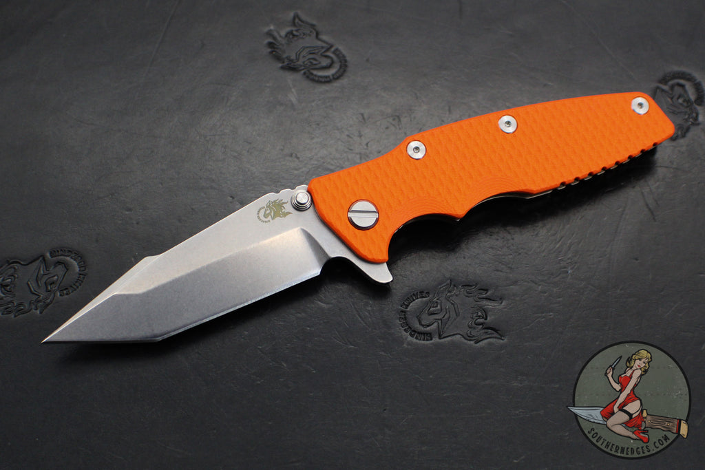 Hinderer Eklipse 3.5"- Harpoon Tanto- Stonewash Bronze Finished Titanium And Orange G-10- Stonewash Finished S45VN Blade