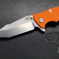 Hinderer Eklipse 3.5"- Harpoon Tanto- Stonewash Bronze Finished Titanium And Orange G-10- Stonewash Finished S45VN Blade