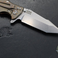 Hinderer Eklipse 3.5"- Harpoon Tanto- Stonewash Bronze Finished Titanium And Orange G-10- Stonewash Finished S45VN Blade