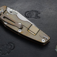Hinderer Eklipse 3.5"- Harpoon Tanto- Stonewash Bronze Finished Titanium And Orange G-10- Stonewash Finished S45VN Blade
