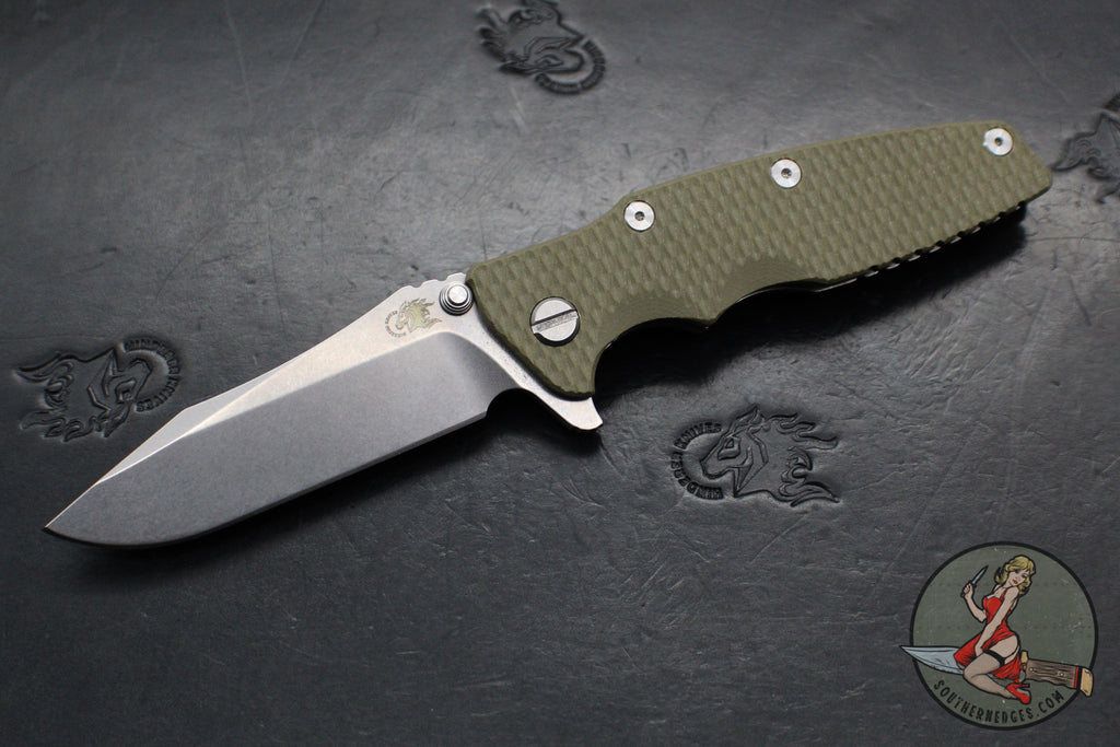 Hinderer Eklipse 3.5"- Spearpoint Blade- Stonewash Titanium and OD Green G-10- Stonewash Finished Blade