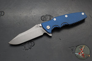 Hinderer Eklipse 3.5" Spearpoint Blade- Working Finish Titanium and BlueBlack G-10- Working Finish Blade