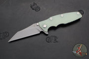 Hinderer Eklipse 3.5"- Wharncliffe Blade- Battle Blue Finished Titanium and Translucent Green G-10- Working Finish Blade