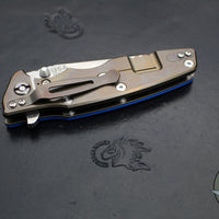 Hinderer Eklipse 3.5"- Wharncliffe Blade- Stonewash Bronze Titanium and Blue G-10- Stonewash Finished Blade