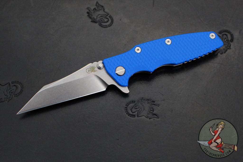 Hinderer Eklipse 3.5"- Wharncliffe Blade- Stonewash Titanium and Blue G-10- Stonewash Finished Blade