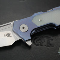 Hinderer Fulltrack- Wharncliffe Edge- Stonewash Blue Titanium And Various G-10 Handle- Stonewash Blade