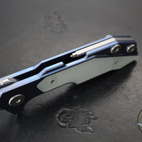 Hinderer Fulltrack- Wharncliffe Edge- Stonewash Blue Titanium And Various G-10 Handle- Stonewash Blade
