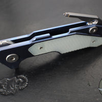 Hinderer Fulltrack- Wharncliffe Edge- Stonewash Blue Titanium And Various G-10 Handle- Stonewash Blade
