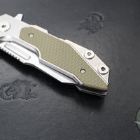 Hinderer Fulltrack- Wharncliffe Edge- Stonewash Titanium And OD Green G-10 Handle- Stonewash Blade