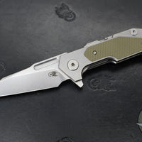 Hinderer Fulltrack- Wharncliffe Edge- Stonewash Titanium And OD Green G-10 Handle- Stonewash Blade