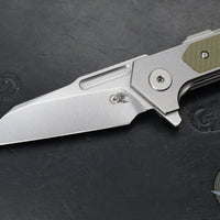 Hinderer Fulltrack- Wharncliffe Edge- Stonewash Titanium And OD Green G-10 Handle- Stonewash Blade