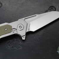 Hinderer Fulltrack- Wharncliffe Edge- Stonewash Titanium And OD Green G-10 Handle- Stonewash Blade