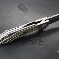 Hinderer Fulltrack- Wharncliffe Edge- Stonewash Titanium And OD Green G-10 Handle- Stonewash Blade