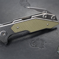 Hinderer Fulltrack- Wharncliffe Edge- Stonewash Titanium And OD Green G-10 Handle- Stonewash Blade