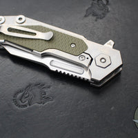 Hinderer Fulltrack- Wharncliffe Edge- Stonewash Titanium And OD Green G-10 Handle- Stonewash Blade