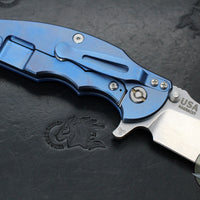 Hinderer Jurassic- Slicer Edge- Hollow Grind- Stonewash Blue Finished Titanium and Various G-10 Handle Scales- Stonewash Finished Magnacut Steel Blade