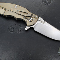 Hinderer Jurassic- Slicer Edge- Hollow Grind- Stonewash Bronze Finished Titanium and Various G-10 Handle Scales- Stonewash Finished Magnacut Steel Blade