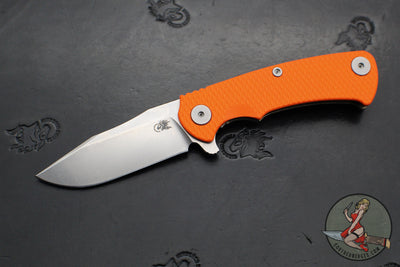 Hinderer Project X- Clip Point Edge- Stonewash Bronze Finished Titanium And Orange G-10- Stonewash S45VN Blade