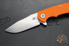 Hinderer Project X- Clip Point Edge- Stonewash Bronze Finished Titanium And Orange G-10- Stonewash S45VN Blade