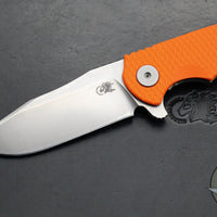 Hinderer Project X- Clip Point Edge- Stonewash Bronze Finished Titanium And Orange G-10- Stonewash S45VN Blade